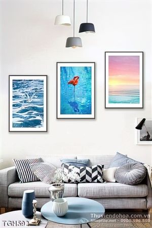 Tranh ghép chim hồng hạc và biển