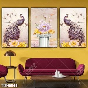 Tranh ghép 3 tấm chim công trên cây