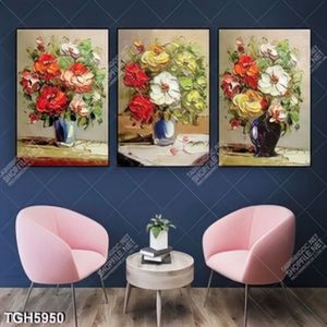 Tranh ghép 3 tấm sơn dầu bình hoa