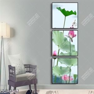 Tranh ghép 3 tấm hoa Sen khổ dọc