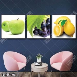 Tranh ghép 3 tấm trái cây in kính đẹp