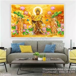 Tranh ghép hoa sen và Phật đẹp in uv