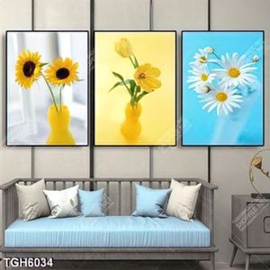 Tranh ghép 3 tấm bình hoa hướng dương