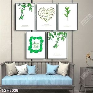 Tranh ghép 5 tấm lá cây decor