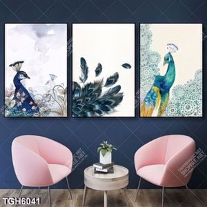 Tranh ghép 3 tấm chim công
