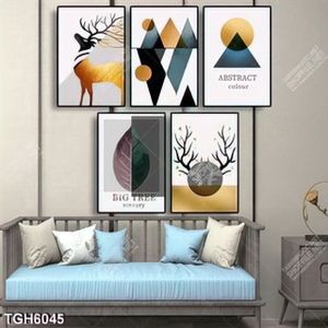 Tranh ghép 5 tấm decor in kính đẹp