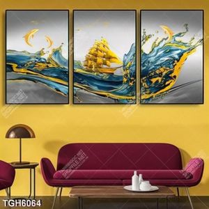 Tranh ghép 3 tấm thuyền gold