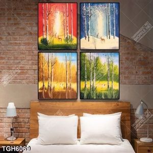 Tranh ghép 4 tấm sơn dầu rừng Châu Âu