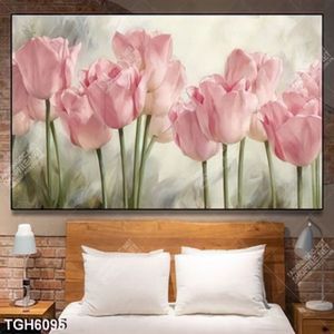 Tranh sơn dầu hoa tulip hồng