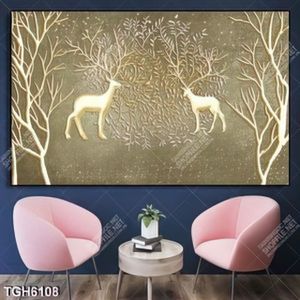 Tranh đôi hươu và cây gold