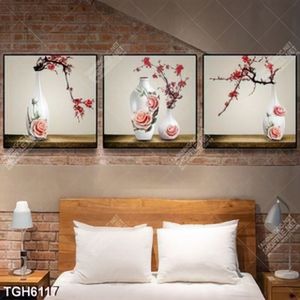 Tranh ghép 3 tấm bình hoa đào