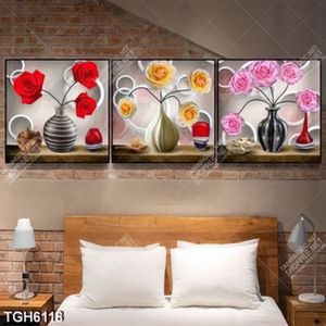Tranh ghép 3 tấm bình hoa hồng