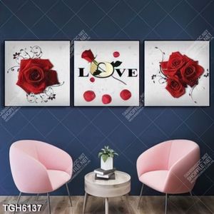 Tranh ghép 3 tấm hoa hồng đỏ