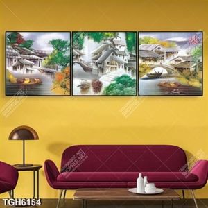 Tranh ghép 3 tấm sơn dầu phố cổ