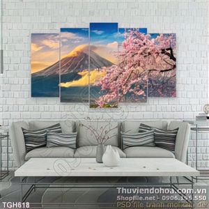 Tranh ghép núi Phú Sỉ Nhật Bản và hoa đào