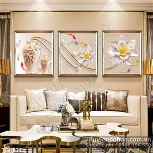 Tranh ghép bình hoa sen lụa 3d