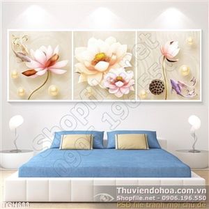 Tranh ghép lụa 3d hoa sen giả ngọc