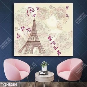Tranh tháp eiffel nền hoa hồng