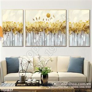 Tranh ghép khổ ngang hàng cây mạ vàng