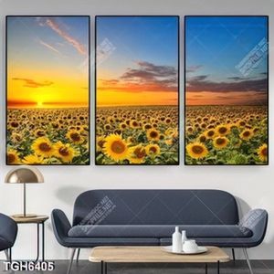 Tranh ghép 3 tấm cánh đồng hoa hướng dương