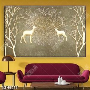 Tranh cây và đôi hươu gold