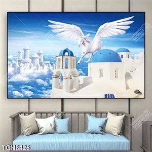 Tranh tòa lâu đài và ngựa