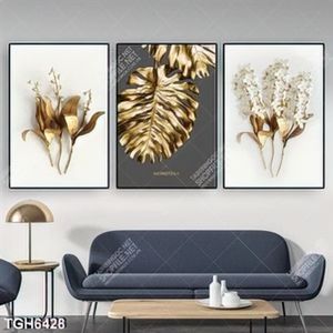Tranh ghép 3 tấm lá gold