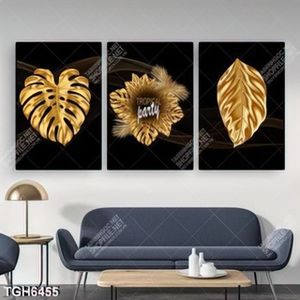 Tranh ghép 3 tấm lá gold
