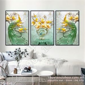 Tranh ghép chim công giả ngọc màu lam in uv