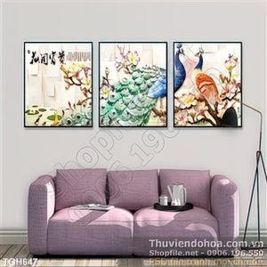 Tranh ghép chim công giả ngọc và cành hoa đào