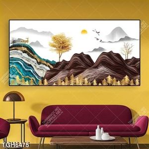 Tranh ghép núi và hươu decor