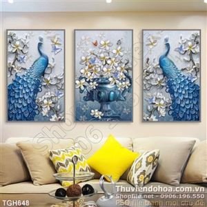 Tranh ghép chim công màu xanh dương wall