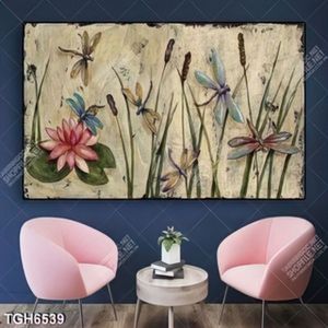 Tranh sơn dầu hoa sen và chuồn chuồn