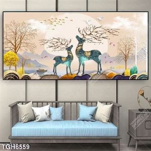 Tranh ghép đôi hươu và cây rừng