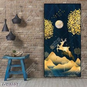 Tranh ghép khổ dọc hươu và cây gold
