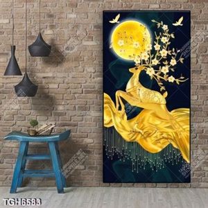 Tranh ghép hươu và lụa vàng