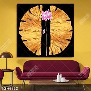 Tranh ghép khổ dọc hoa Sen và lá gold