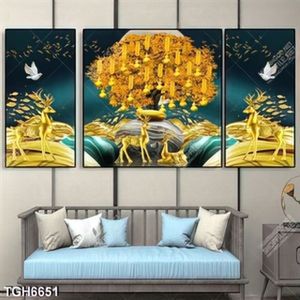 Tranh ghép 3 tấm decor hươu vàng