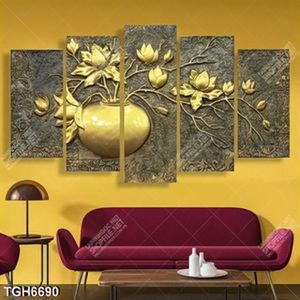 Tranh ghép 5 tấm bình hoa mộc lan gold