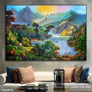 Tranh ghép phong cảnh sơn dầu in uv