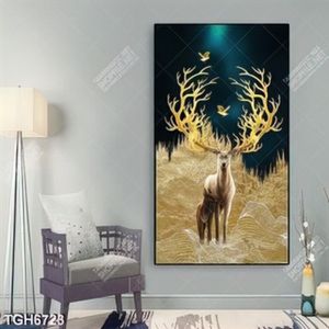 Tranh ghép hươu và núi gold
