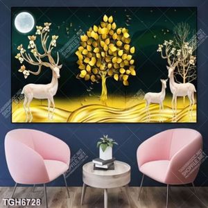 Tranh ghép cây vàng và hươu