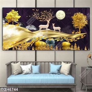 Tranh ghép đôi hươu và đàn cá