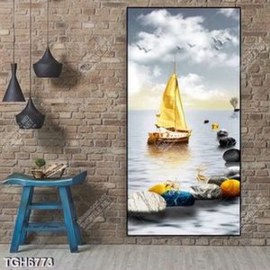 Tranh ghép thuyền và sỏi nghệ thuật