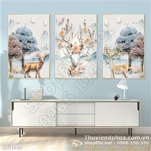 Tranh ghép lụa 3d con nai đẹp in uv