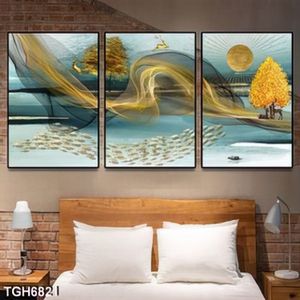Tranh ghép 3 tấm đàn cá và cây