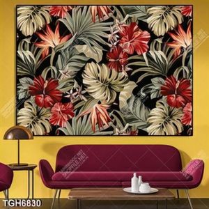 Tranh background hoa dâm bụt và lá cây