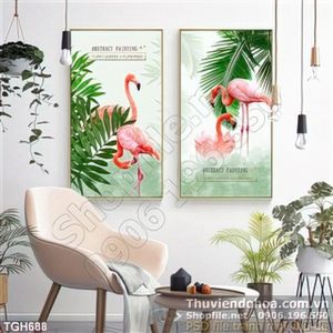 Tranh ghép chim hồng hạc vui đùa