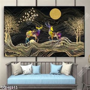 Tranh ghép đôi hươu và cây gold