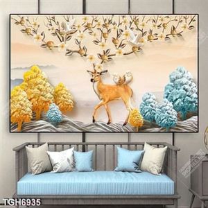 Tranh ghép nai và rừng cây